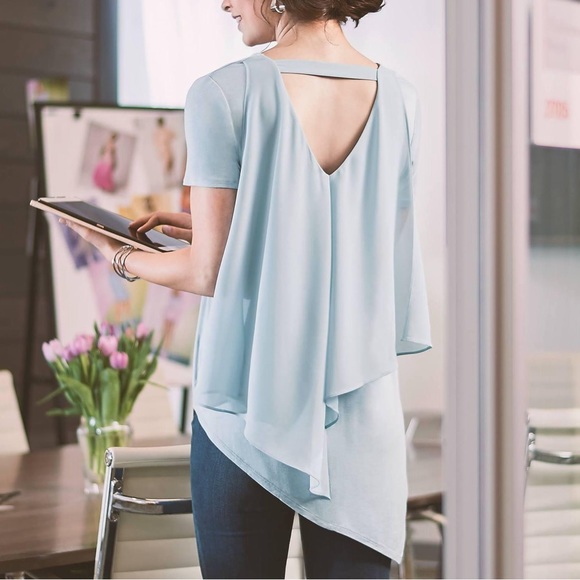 Lisa Rinna Collection V-Neck Top with Chiffon Back - Picture 1 of 5